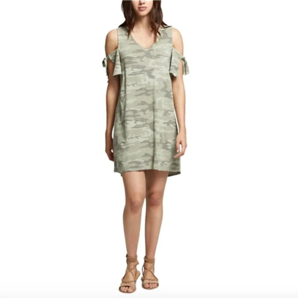 Women's XS NWT Sanctuary Camouflage Shirt Dress Anthropologie Cold Shoulder - Picture 1 of 10